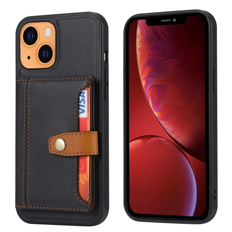 Card Slots + Kickstand Design PU Leather Coated TPU Case Phone Shell for iPhone 13 6.1 inch - Black