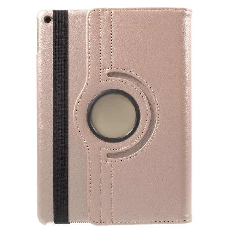 360 Degree Rotary Stand Litchi Grain Smart Leather Cover for iPad Air 2 - Rose Gold