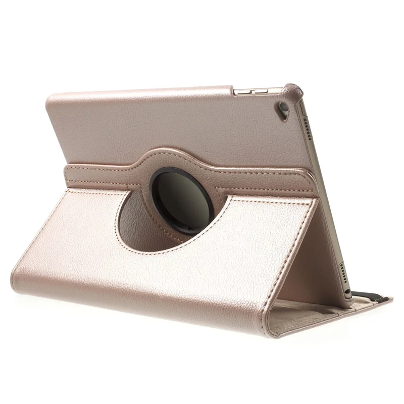 360 Degree Rotary Stand Litchi Grain Smart Leather Cover for iPad Air 2 - Rose Gold