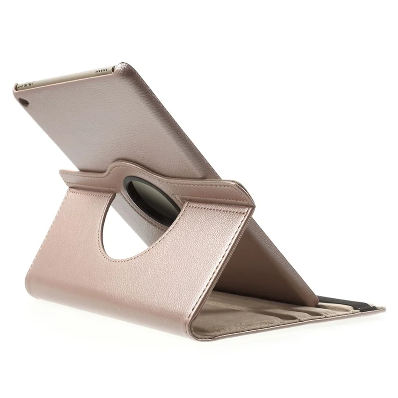 360 Degree Rotary Stand Litchi Grain Smart Leather Cover for iPad Air 2 - Rose Gold