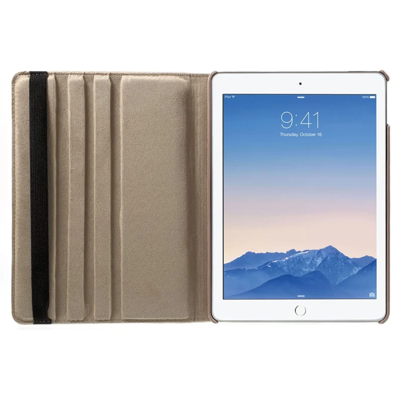 360 Degree Rotary Stand Litchi Grain Smart Leather Cover for iPad Air 2 - Rose Gold