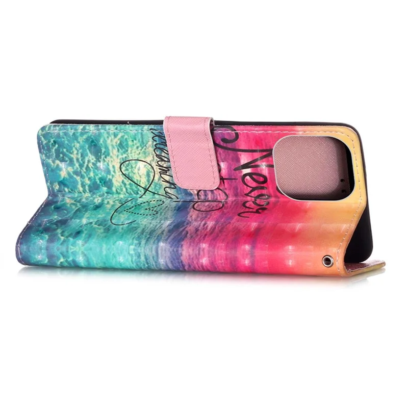 3D Pattern Printing Wallet Premium PU Leather Wallet Case Flip Folio Stand View Cover with Strap for iPhone 13 6.1 inch - Never Stop Dreaming