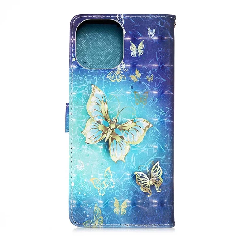 3D Pattern Printing Wallet Premium PU Leather Wallet Case Flip Folio Stand View Cover with Strap for iPhone 13 6.1 inch - Golden Butterflies