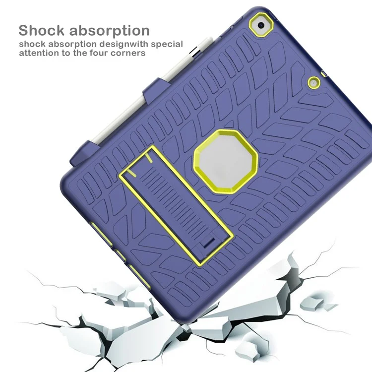 Drop Proof Kickstand Design Cool Tyre Surface PC + Silicone Hybrid Tablet Shell Case für iPad 10.2 (2021)/(2020)/(2019) - Navy Blue/Lime