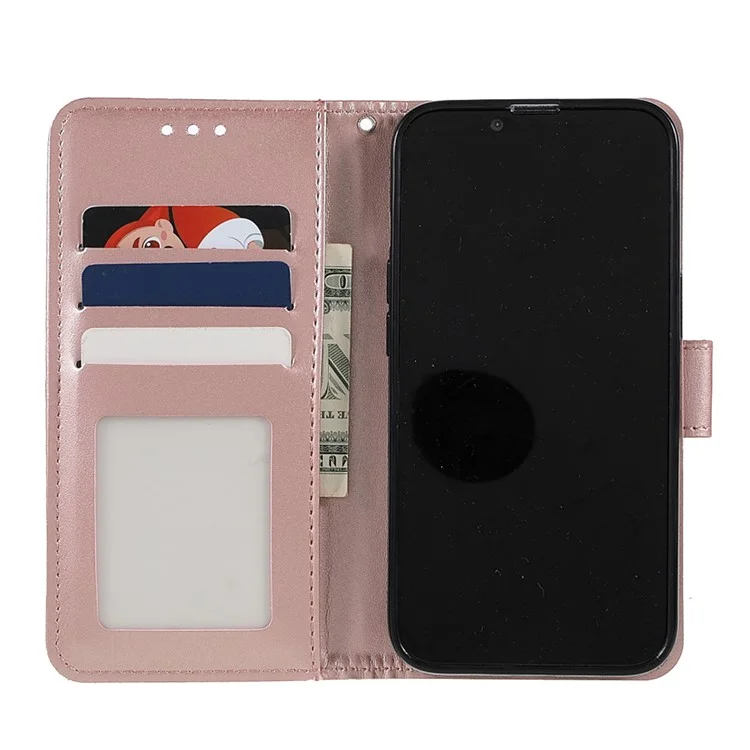 Imprinted Mandala Totem Pattern PU Leather Wallet Cover Slim Magnetic Shockproof Flip Case with Strap for iPhone 13 mini 5.4 inch - Rose Gold