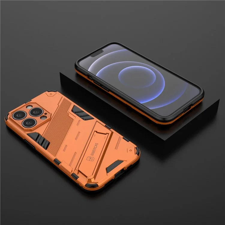 Drop Tested Kickstand Hybrid Hard PC Back Soft TPU Bumper Protective Case for iPhone 13 Pro 6.1 inch - Orange