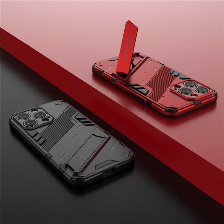 Drop Probado de Kickstand Híbrido PC Duro Back Soft TPU Bumper Case de Protección Para Iphone 13 Pro 6.1 Pulgadas - Rojo