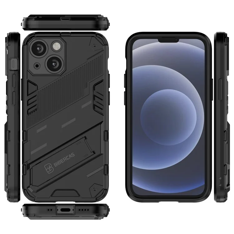 Military Grade Kickstand Hard PC Soft TPU Rugged Heavy Duty Dual Layer Phone Case for iPhone 13 mini 5.4 inch - Black