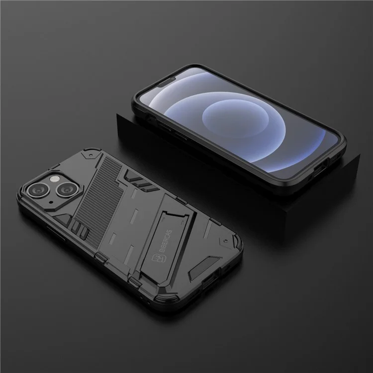 Military Grade Kickstand Hard PC Soft TPU Rugged Heavy Duty Dual Layer Phone Case for iPhone 13 mini 5.4 inch - Black