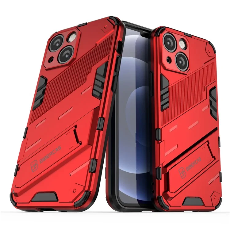 Military Grade Kickstand Hard PC Soft TPU Rugged Heavy Duty Dual Layer Phone Case for iPhone 13 mini 5.4 inch - Red