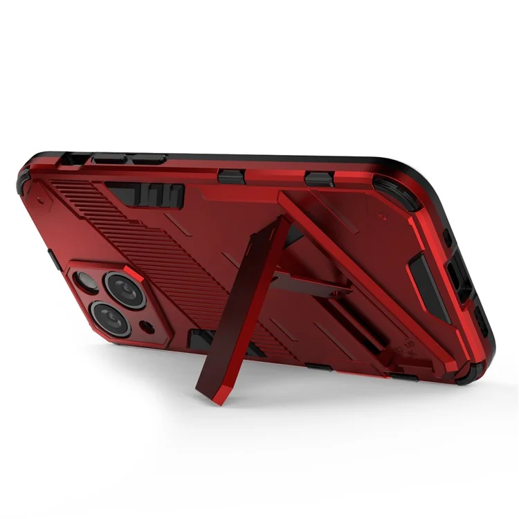 Military Grade Kickstand Hard PC Soft TPU Rugged Heavy Duty Dual Layer Phone Case for iPhone 13 mini 5.4 inch - Red