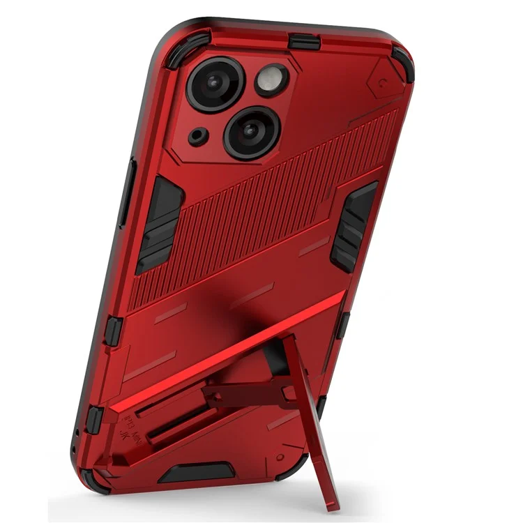 Military Grade Kickstand Hard PC Soft TPU Rugged Heavy Duty Dual Layer Phone Case for iPhone 13 mini 5.4 inch - Red