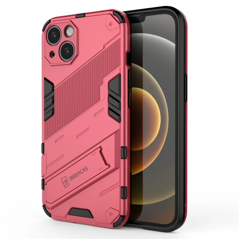 Kickstand Hybrid Dual Layer Hard PC Soft TPU Shockproof Protective Case for iPhone 13 6.1 inch - Rose