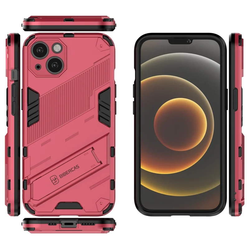 Kickstand Hybrid Dual Layer Hard PC Soft TPU Shockproof Protective Case for iPhone 13 6.1 inch - Rose