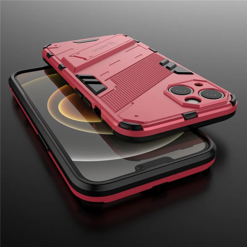 Kickstand Hybrid Dual Layer Hard PC Soft TPU Shockproof Protective Case for iPhone 13 6.1 inch - Rose