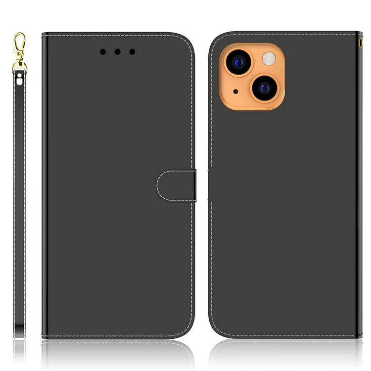 Mirror-like Surface Magnetic Clasp PU Leather Wallet Case Shell for iPhone 13 6.1 inch - Black