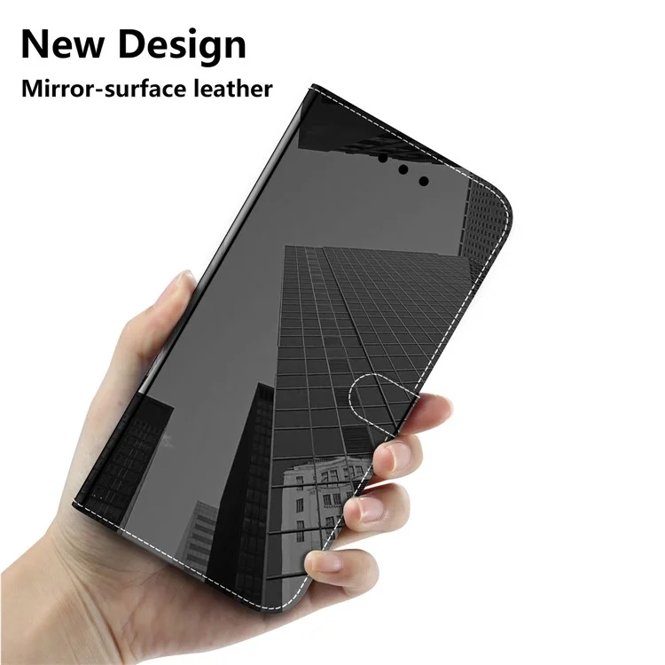 Mirror-like Surface Magnetic Clasp PU Leather Wallet Case Shell for iPhone 13 6.1 inch - Black