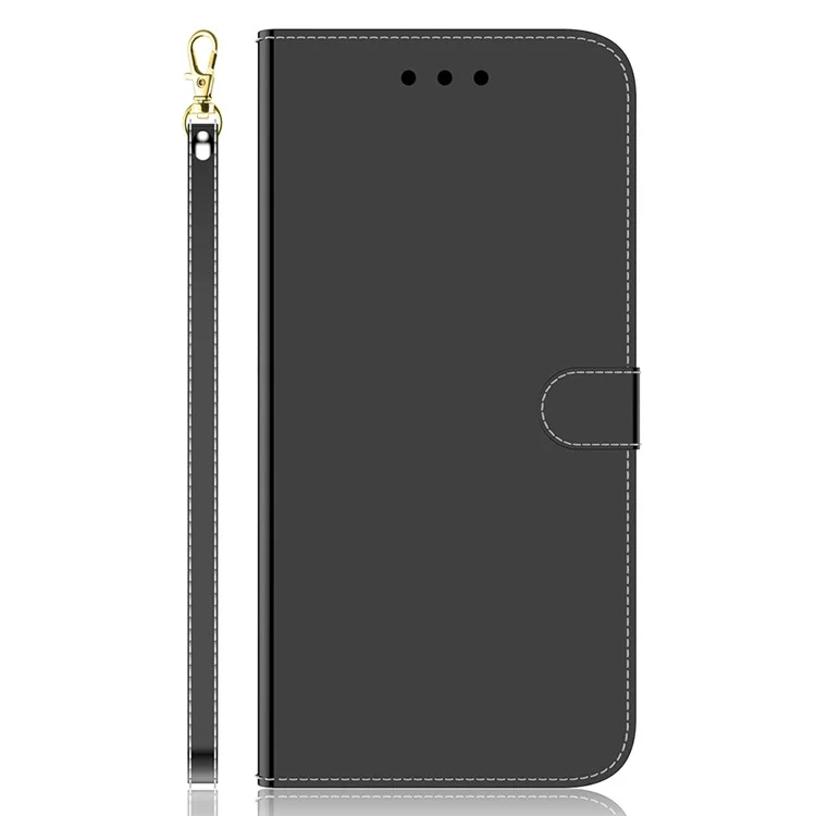 Mirror-like Surface Magnetic Clasp PU Leather Wallet Case Shell for iPhone 13 6.1 inch - Black