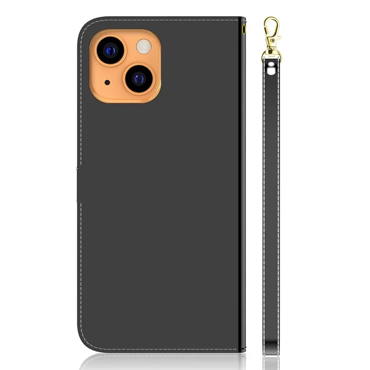 Mirror-like Surface Magnetic Clasp PU Leather Wallet Case Shell for iPhone 13 6.1 inch - Black