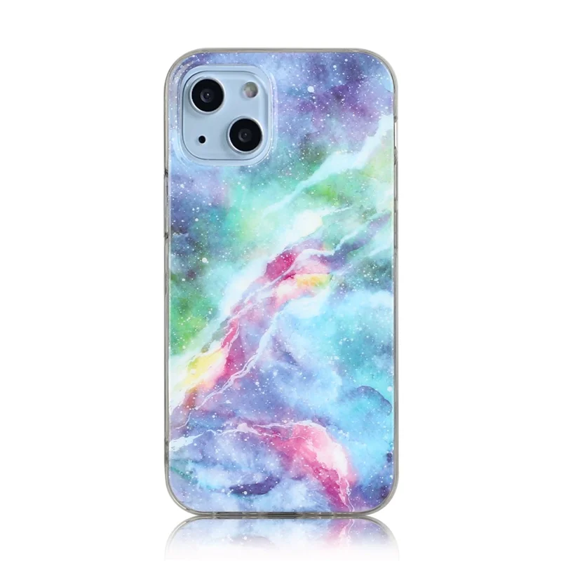 Slim Marble Pattern IMD Design Anti-Scratch TPU Phone Cover for iPhone 13 6.1 inch - Blue Starry Sky