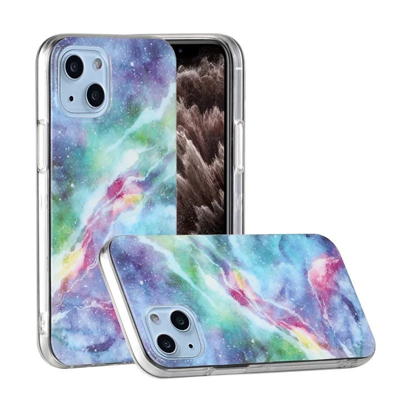Slim Marble Pattern IMD Design Anti-Scratch TPU Phone Cover for iPhone 13 6.1 inch - Blue Starry Sky