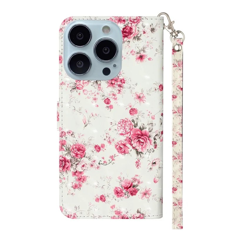 Anti-fall Pattern Printing Wallet Leather Phone Case Cover for iPhone 13 Pro Max 6.7 inch - Rose