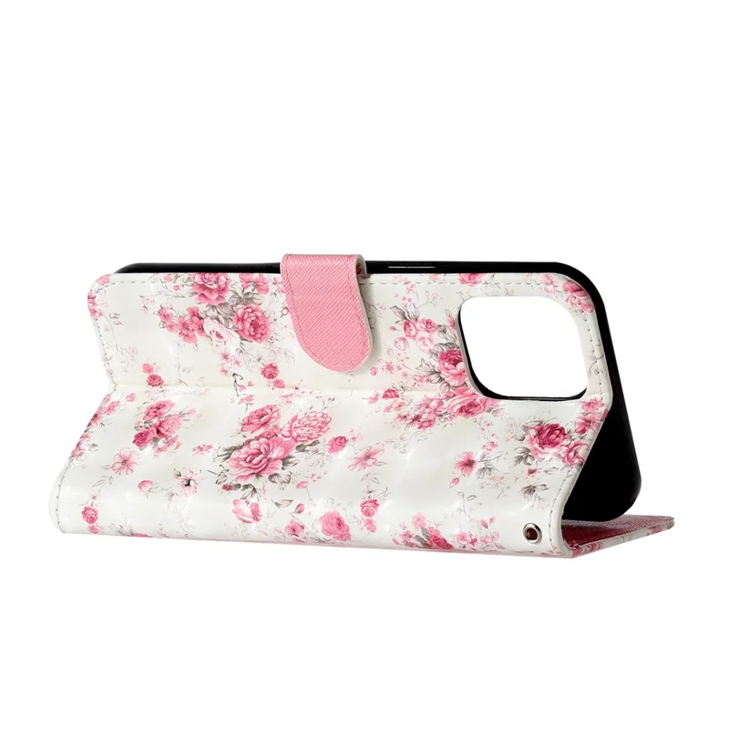 Anti-fall Pattern Printing Wallet Leather Phone Case Cover for iPhone 13 Pro Max 6.7 inch - Rose