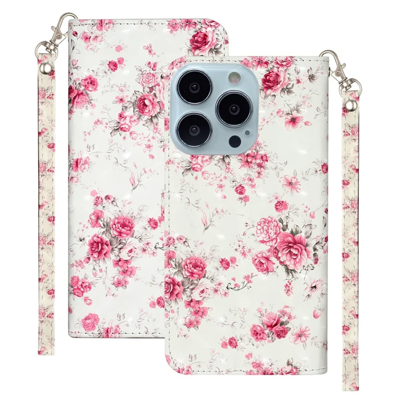 Anti-fall Pattern Printing Wallet Leather Phone Case Cover for iPhone 13 Pro Max 6.7 inch - Rose