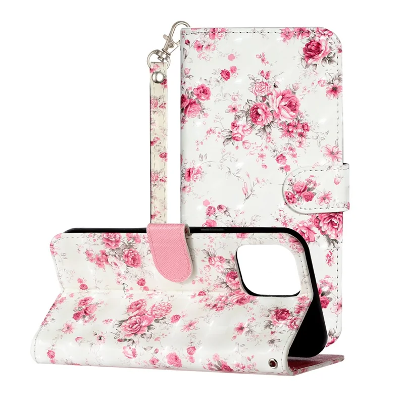 Anti-fall Pattern Printing Wallet Leather Phone Case Cover for iPhone 13 Pro Max 6.7 inch - Rose