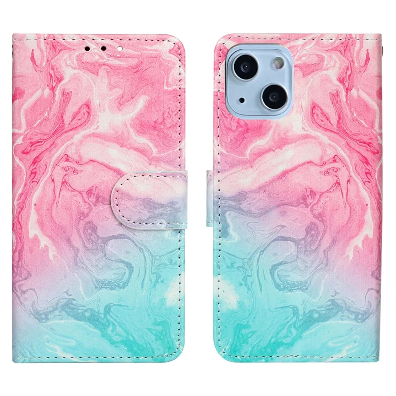 Pattern Printing PU Leather Wallet Design Phone Case Cover for iPhone 13 mini 5.4 inch - Pink Green