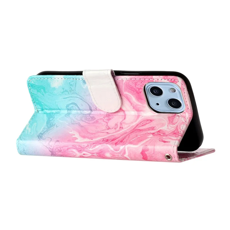 Pattern Printing PU Leather Wallet Design Phone Case Cover for iPhone 13 mini 5.4 inch - Pink Green