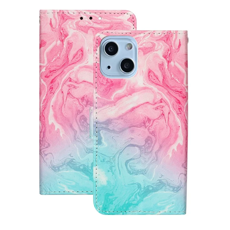 Pattern Printing PU Leather Wallet Design Phone Case Cover for iPhone 13 mini 5.4 inch - Pink Green