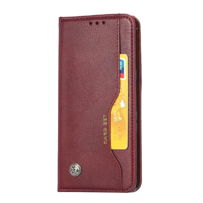 Auto-absorbed Wallet Stand Leather Phone Cover Case with Outer Card Slot for iPhone 13 Pro 6.1 inch - Wine Red
