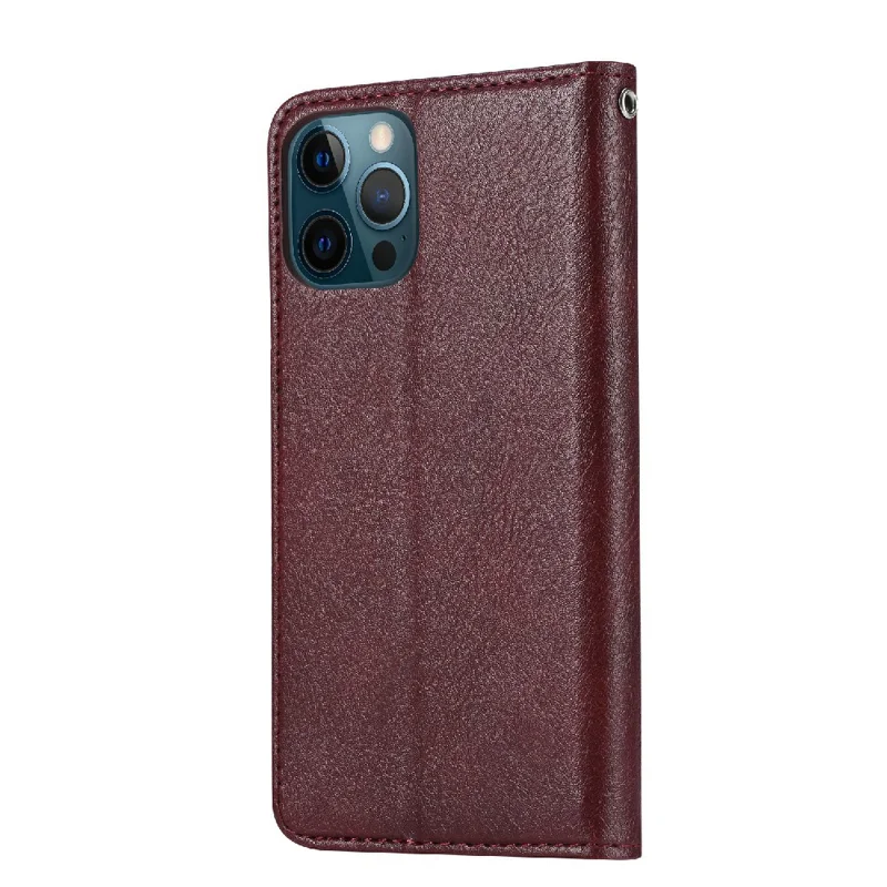Auto-absorbed Wallet Stand Leather Phone Cover Case with Outer Card Slot for iPhone 13 Pro 6.1 inch - Wine Red