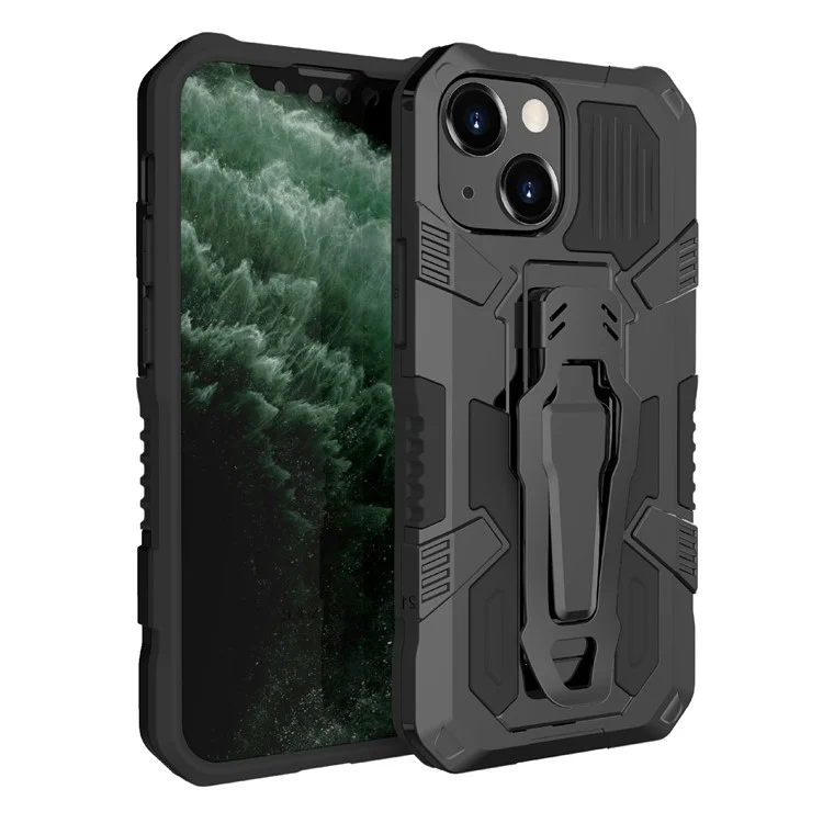Full Protective Back Clip Kickstand Design Hybrid Phone Case with Metal Sheet for iPhone 13 6.1 inch - Black
