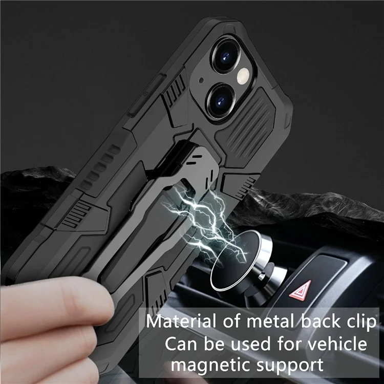 Full Protective Back Clip Kickstand Design Hybrid Phone Case with Metal Sheet for iPhone 13 6.1 inch - Black