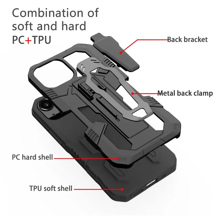 Full Protective Back Clip Kickstand Design Hybrid Phone Case with Metal Sheet for iPhone 13 6.1 inch - Black