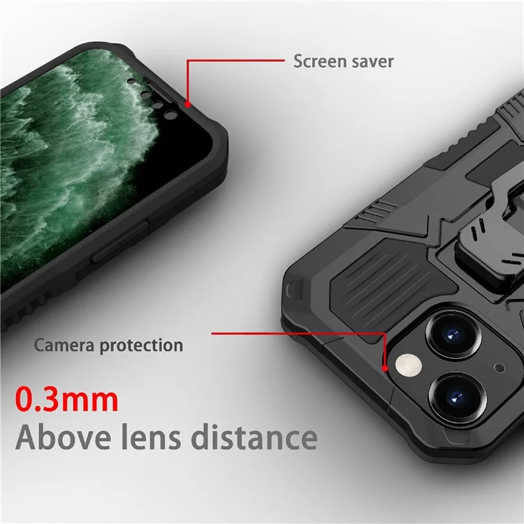 Full Protective Back Clip Kickstand Design Hybrid Phone Case with Metal Sheet for iPhone 13 6.1 inch - Black