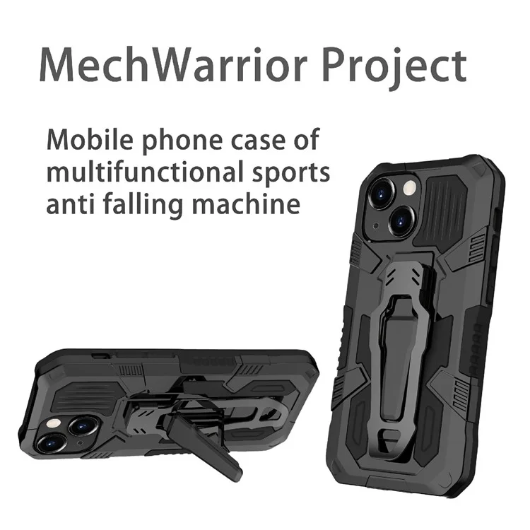 Full Protective Back Clip Kickstand Design Hybrid Phone Case with Metal Sheet for iPhone 13 6.1 inch - Black
