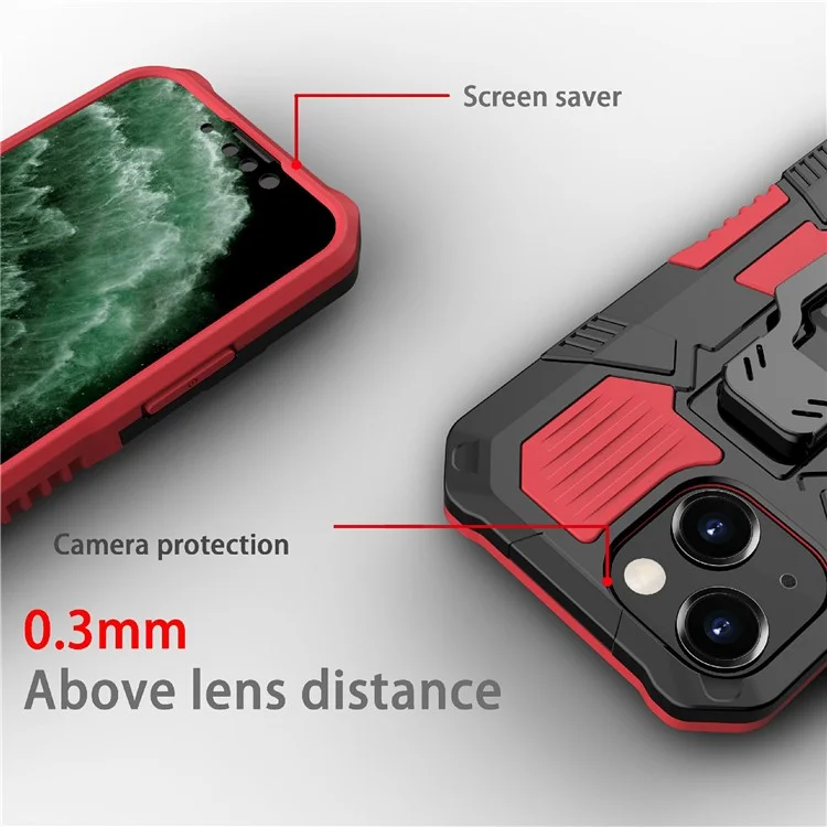 Funda para teléfono con diseño de clip de protección integral y soporte, con lámina de metal para iPhone 13 mini de 5,4 pulgadas - Rojo