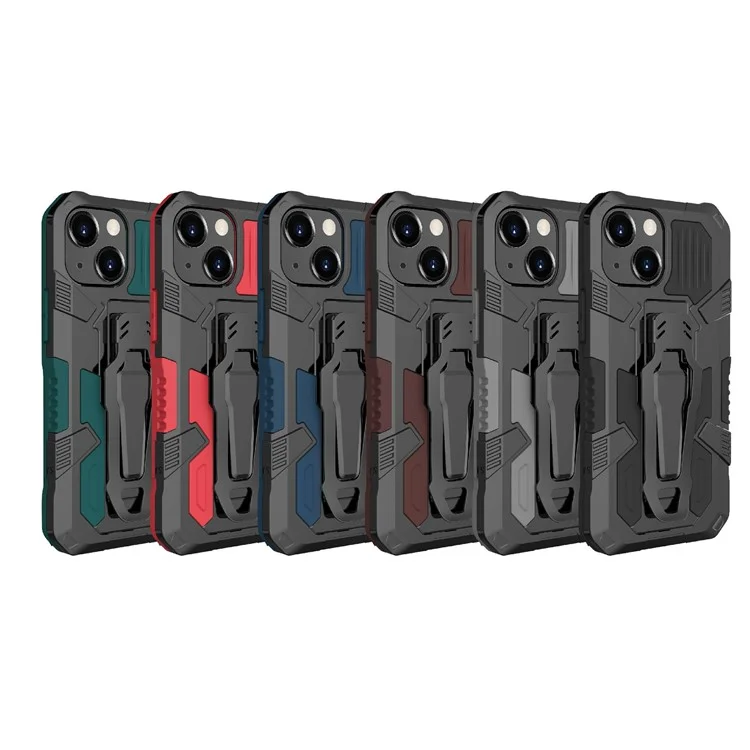 Funda para teléfono con diseño de clip de protección integral y soporte, con lámina de metal para iPhone 13 mini de 5,4 pulgadas - Rojo