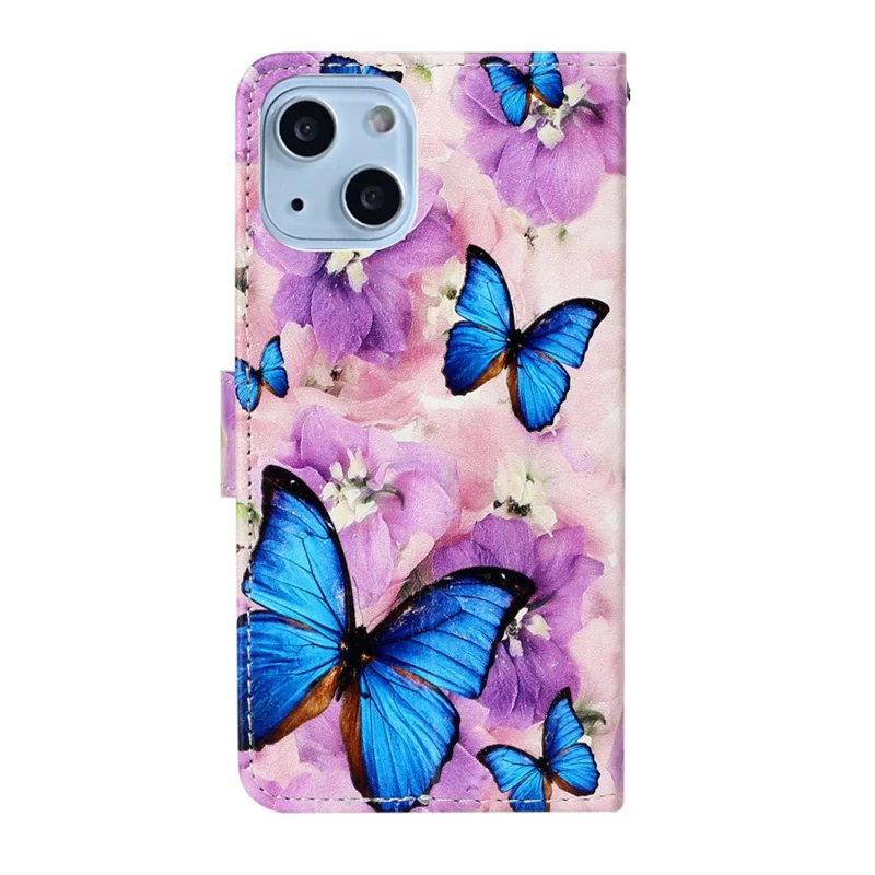 Pattern Embossed Wallet Stand Design Leather Phone Shell Case with Strap for iPhone 13 6.1 inch - Butterfly