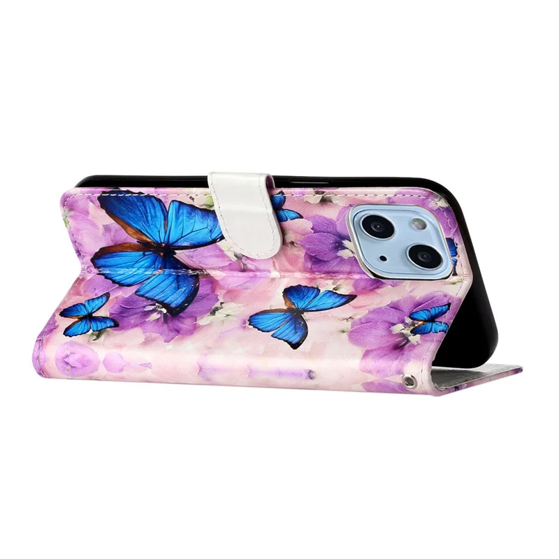 Pattern Embossed Wallet Stand Design Leather Phone Shell Case with Strap for iPhone 13 6.1 inch - Butterfly