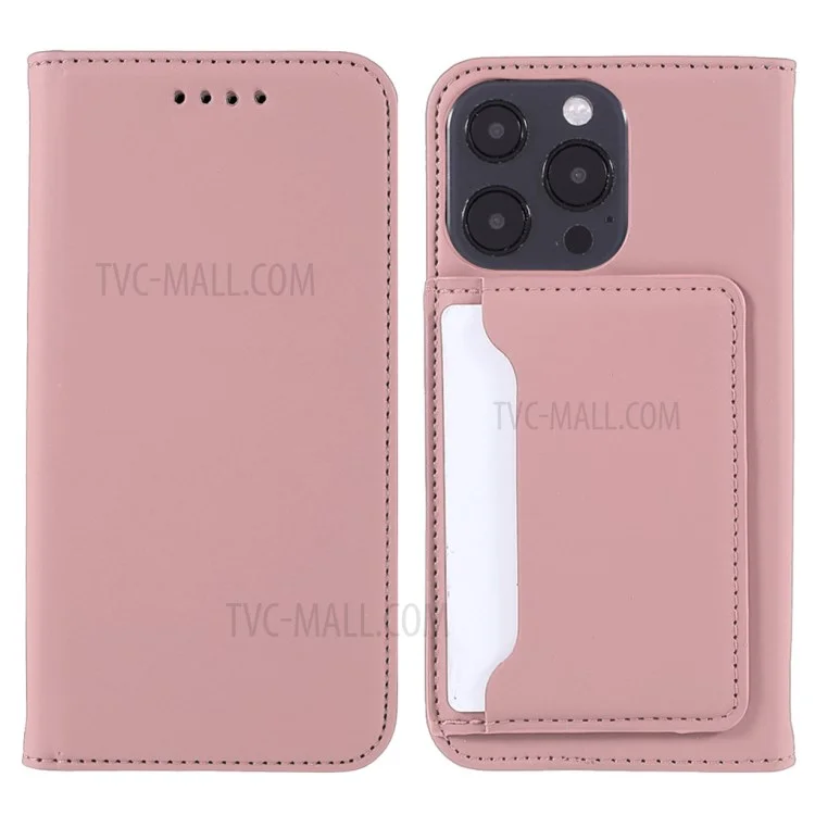 Full Protection Skin-touch PU Leather Wallet Cover Case with Kickstand for iPhone 13 Pro Max 6.7 inch - Rose Gold