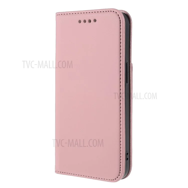 Full Protection Skin-touch PU Leather Wallet Cover Case with Kickstand for iPhone 13 Pro Max 6.7 inch - Rose Gold