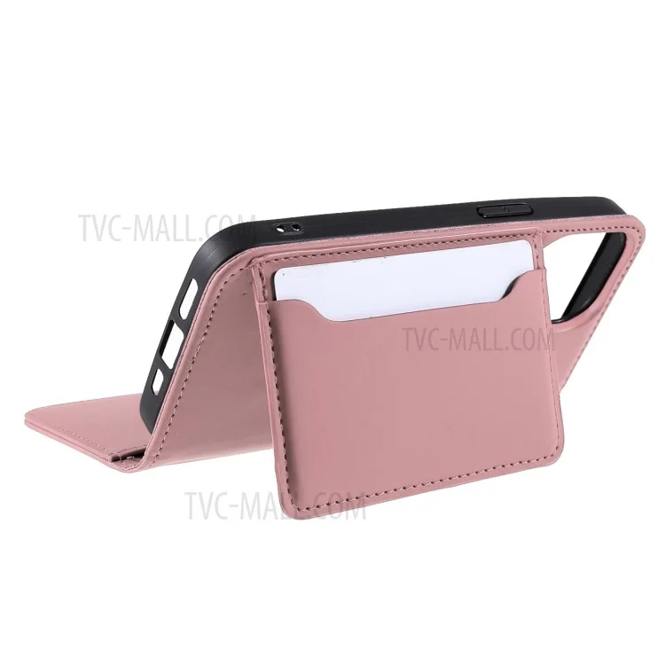 Full Protection Skin-touch PU Leather Wallet Cover Case with Kickstand for iPhone 13 Pro Max 6.7 inch - Rose Gold