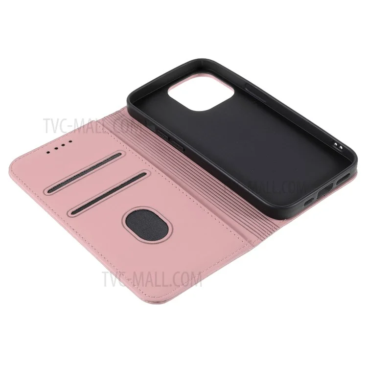 Full Protection Skin-touch PU Leather Wallet Cover Case with Kickstand for iPhone 13 Pro Max 6.7 inch - Rose Gold