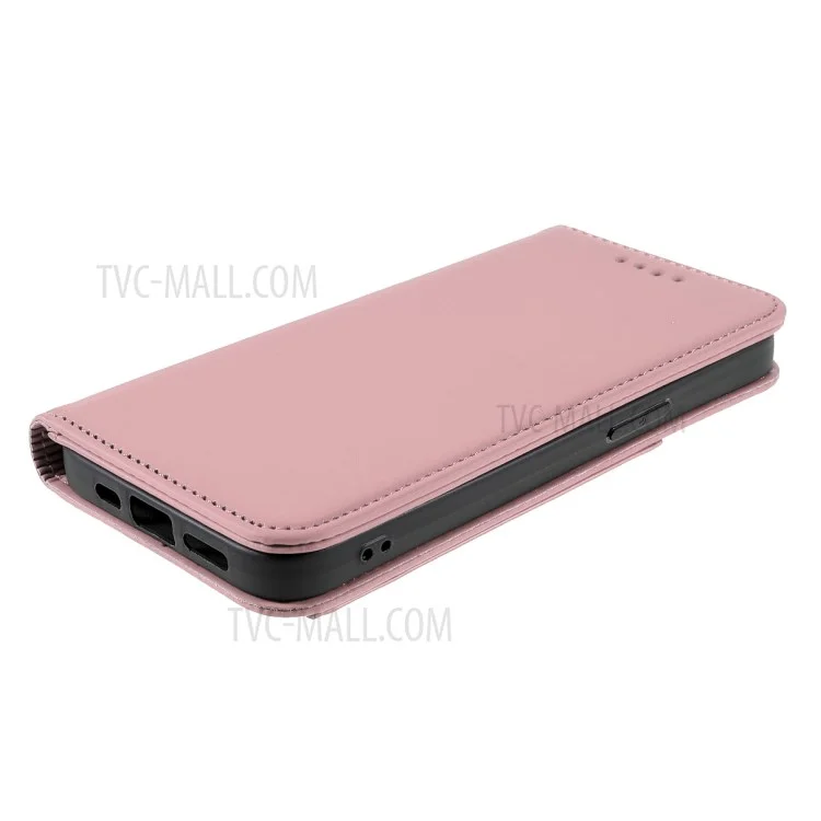 Full Protection Skin-touch PU Leather Wallet Cover Case with Kickstand for iPhone 13 Pro Max 6.7 inch - Rose Gold