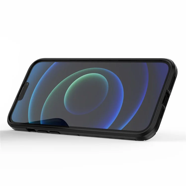 Well-protected 2-in-1 PC TPU Hybrid Cover Case with Ring Holder Kickstand for iPhone 13 Pro Max 6.7 inch - Black