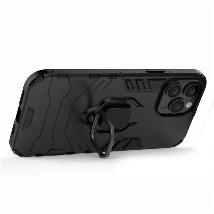 Well-protected 2-in-1 PC TPU Hybrid Cover Case with Ring Holder Kickstand for iPhone 13 Pro Max 6.7 inch - Black